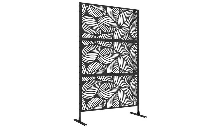 Outsunny Metal Freestanding Privacy Screen with Expansion Screws - Black