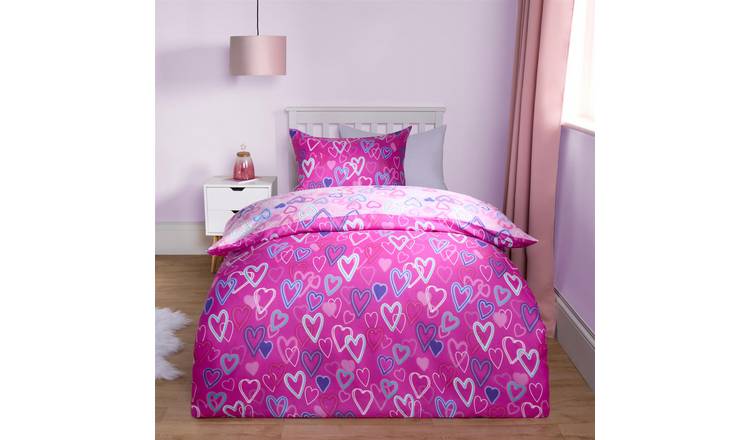 OHS Neon Heart Duvet Cover Bedding Set Reversible Kids Pink - Single