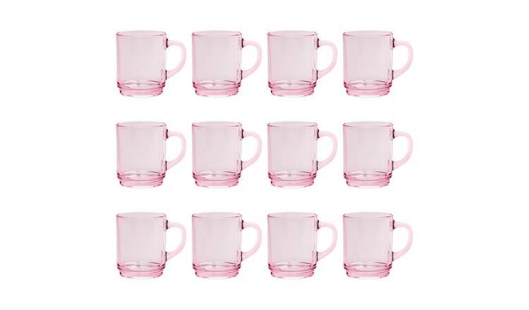 Duralex Versailles 260ml Glass Coffee Mugs Pack of 12 - Pink