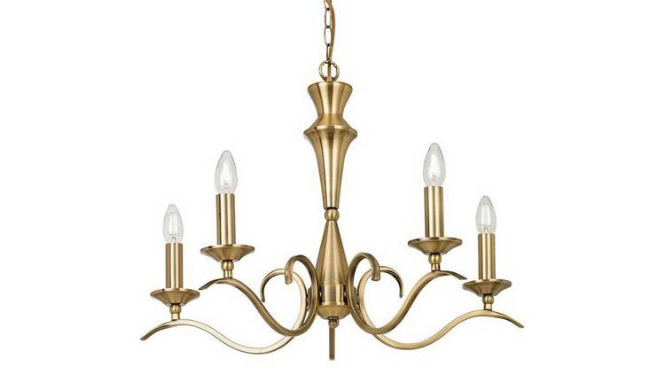 Loops Direct Steel 5 Light Chandelier Pendant - Antique Brass