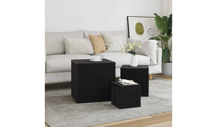 Walplus Pack of 3 Engineered Wood Nesting Tables - Black Oak - 45 x 45 x 45 cm