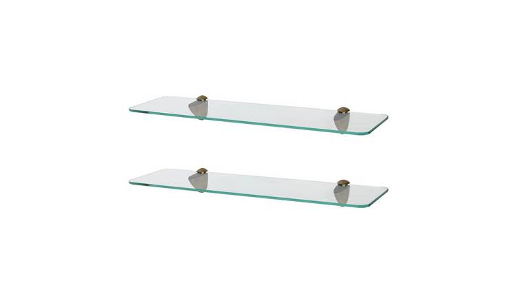 Harbour Housewares Rounded Glass Bathroom Shelf Set - Gold - Set of 2