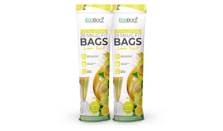 EcoBag White 20L Lemon Scented Drawstring Kitchen Bin Liners - Pack of 40