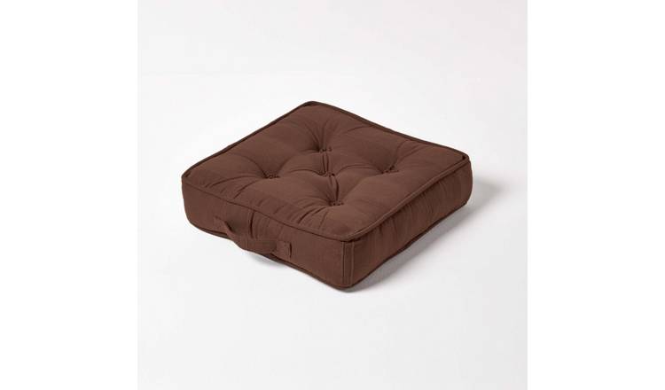 Homescapes Rajput Ribbed Cotton Floor Cushion - Chocolate Brown