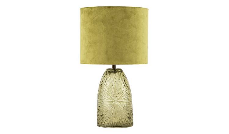 Happy Homewares Faceted Glass Base and Olive Green Velvet Table Lamp - 22cm