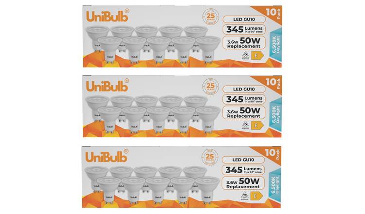 UniBulb 3.6W LED Daylight Spotlight GU10 Light Bulb - Pack of 30