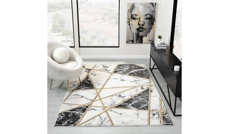 DS Living Carrara Marble Effect Rug - Black & Cream - 150x80cm