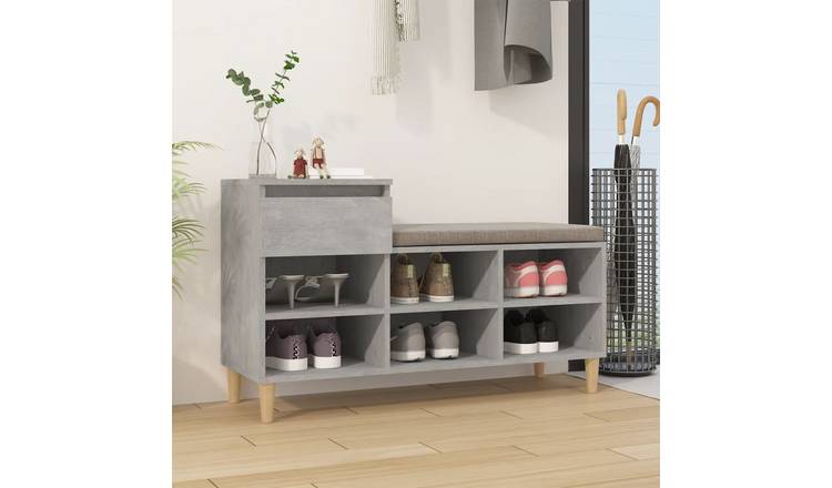 Walplus Solid Wood Shoe Cabinet - Concrete Grey - 102 x 36 x 60 cm