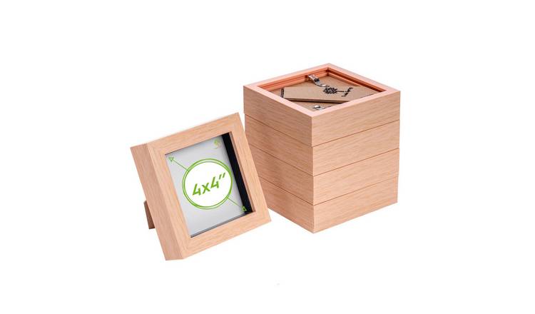 Nicola Spring 3D Box Photo Frames - 4x4" - 2x 2" Mount - Light Wood - Pack of 5