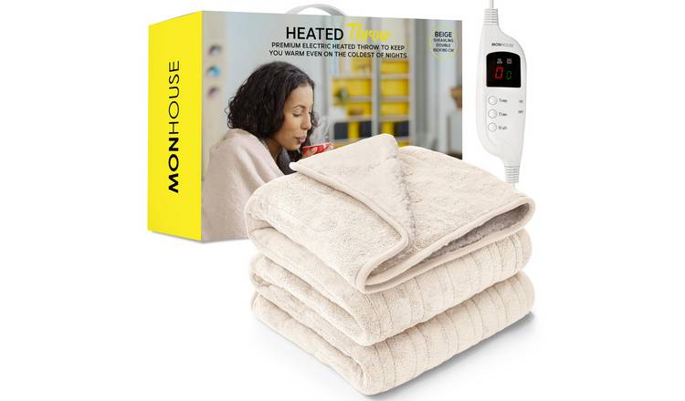 MONHOUSE Double Heated Electric Throw with 9 Heat Setting - Beige