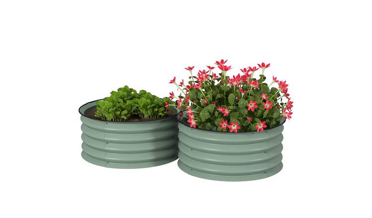 Outsunny Set of 2 Galvanised Steel Raised Garden Beds - Light Green