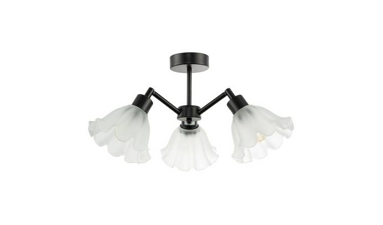 Happy Homewares Black with Frosted Scallop Glass Ceiling Light - 51cm