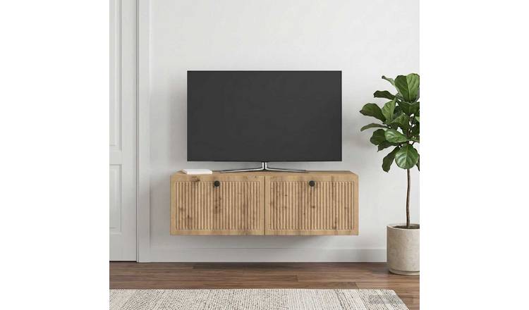 Walplus 2 Door Wall Mounted TV Cabinet - Artisan Oak - 98 x 41 x 30 cm