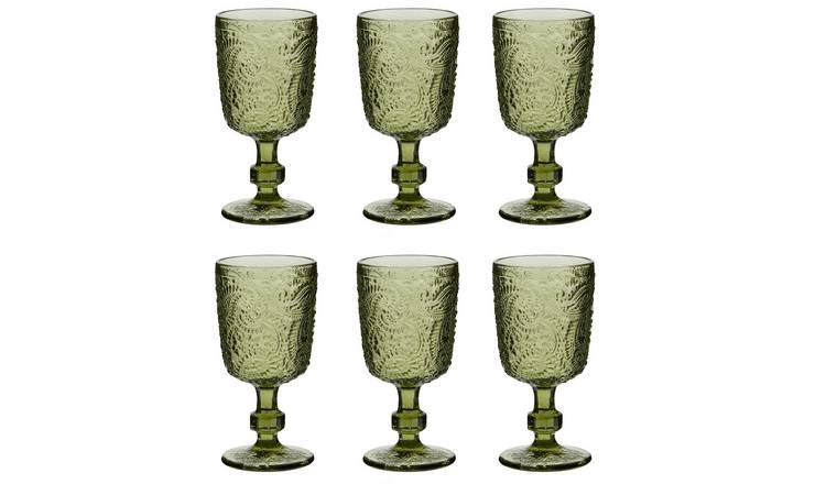 Dibor Set of 6 Paisley 300ml Glass Wine Glasses - Green