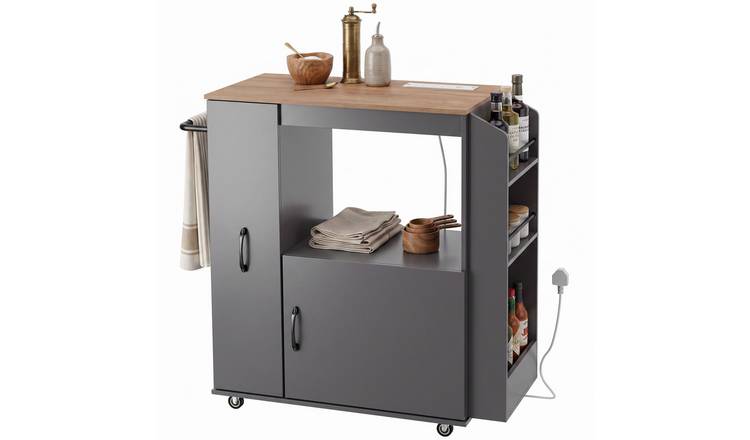 HOMCOM Kitchen Trolley with Power Outlet and Cabinet - Grey