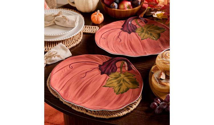 OHS 2 Pack Autumn Pumpkin Serving Platters - Rust