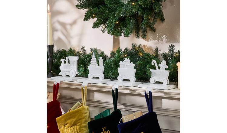 Dibor Cast Iron Train Stocking Holders - White