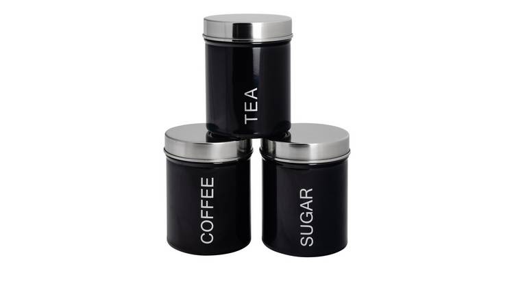 Harbour Housewares Round Metal Kitchen Tea Coffee Sugar Canisters - Black