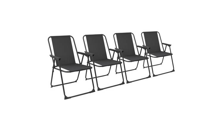 Harbour Housewares Folding Metal Beach Chairs - Black - Pack of 4