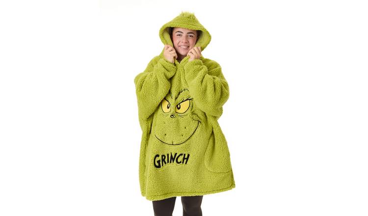 The Grinch Novelty Face Adult Mens Blanket Hoodie - Green