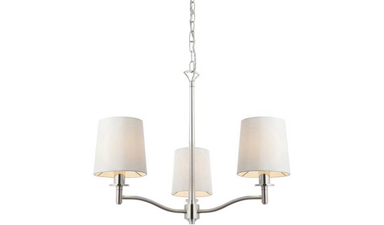 Loops Direct Steel and Fabric 3 Light Pendant - Bright Nickel Plate