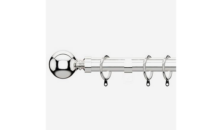 New Edge Blinds Polished Chrome 28mm Ball Fixed Metal Curtain Pole - 80cm