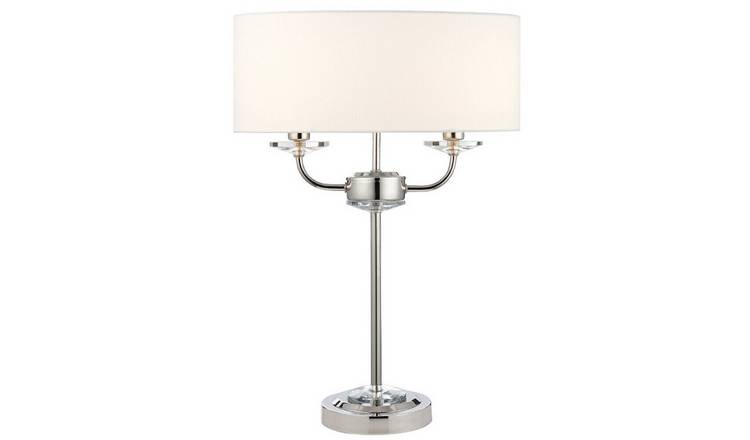 Loops Direct Steel and Fabric Table Lamp - Bright Nickel and White