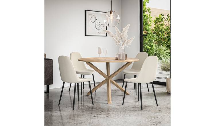 Furniture Online Malvern Maya Oak Table Dining Table & 4 Ivory Chairs