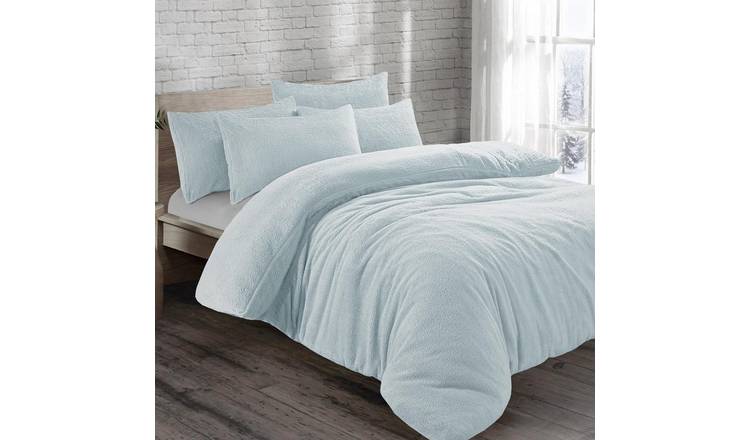 HomeSpace Direct Teddy Fleece Duck Egg Duvet Cover Set - Single