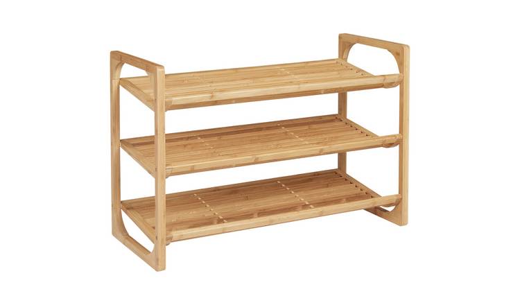HOMCOM 3 Tier Bamboo Freestanding Shoe Storage Organizer - Natural Wood