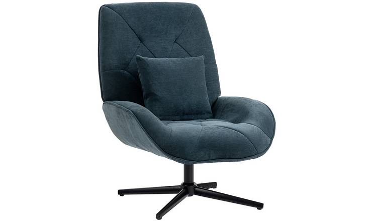 HOMCOM Chenille Upholstered Swivel Accent Chair with Lumbar Pillow- Green
