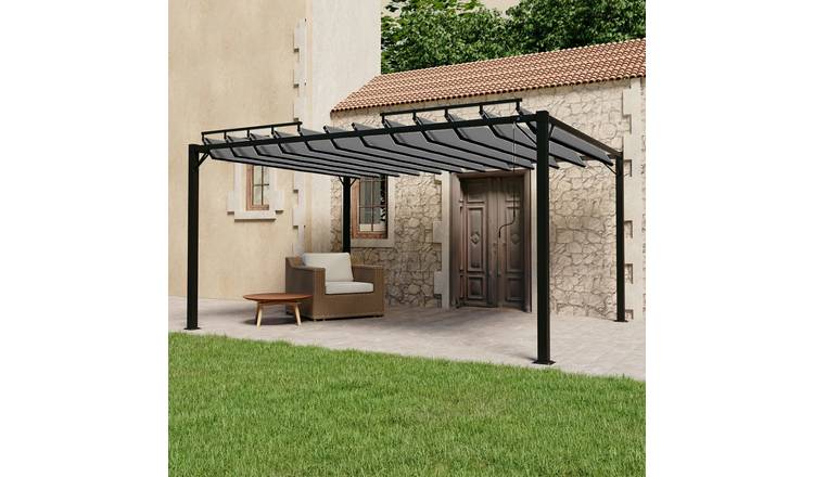 Walplus 3 x 4 m Fabric Aluminium Gazebo with Louvered Roof - Anthracite