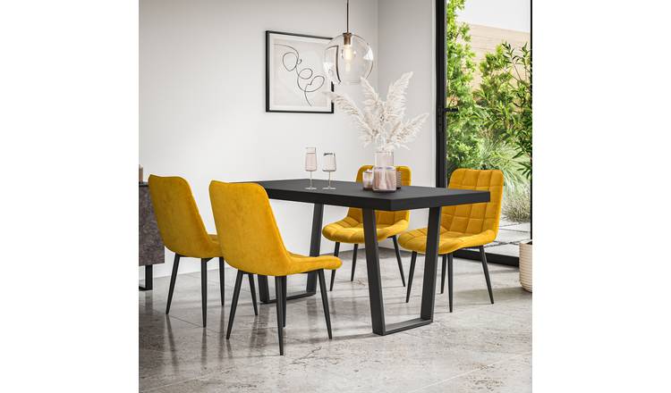 Furniture Online Aria Nova Black Top Dining Table & 6 Mustard Chairs