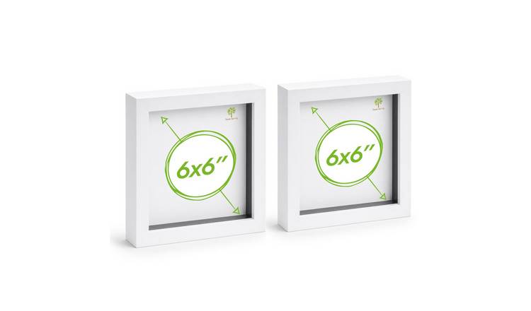 Nicola Spring 3D Box Photo Frames - 6 x 6" - 2 x 2" Mount - White - Pack of 2