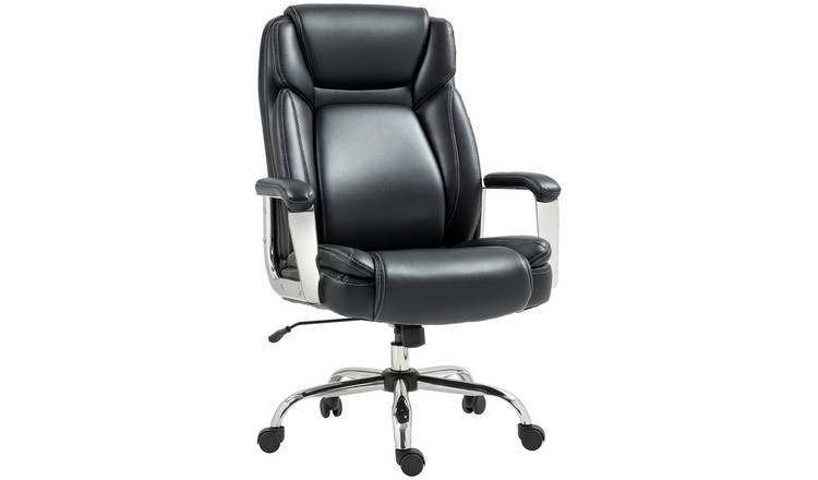 HOMCOM Faux Leather Adjustable Swivel Office Chair Heavy Duty - Black