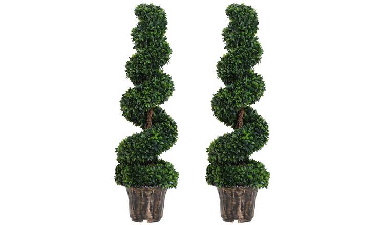 Outsunny Set of 2 Artificial Boxwood Spiral Topiary Trees - Green