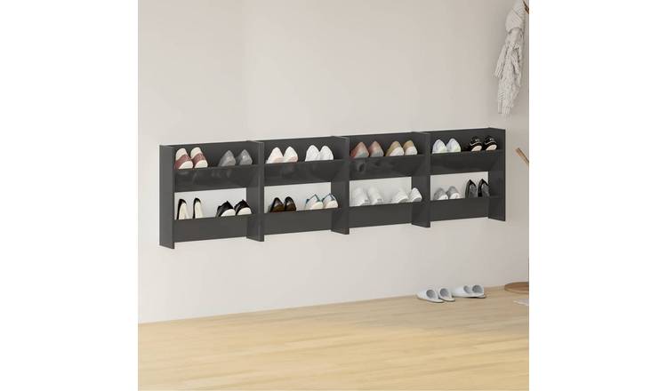 Walplus Pack of 4 Wall Shoe Cabinet - High Gloss Grey - 60 x 18 x 60 cm