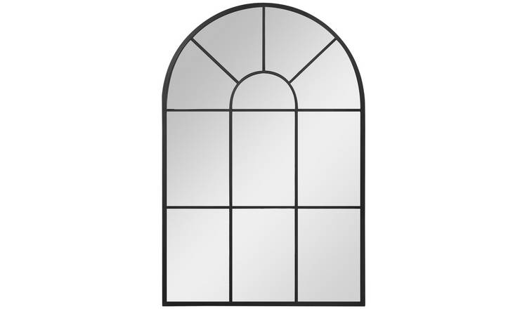 HOMCOM Retro Style Arched Metal Framed Wall Mirror - Black