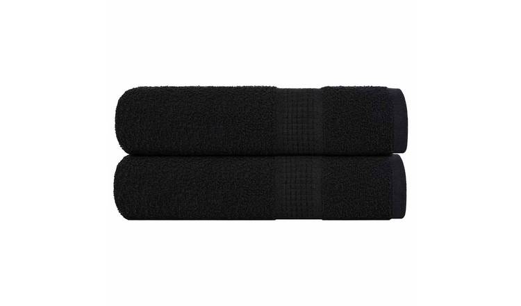 Walplus Pack of 2 Cotton Shower Towels - Black - 70 x 140 cm