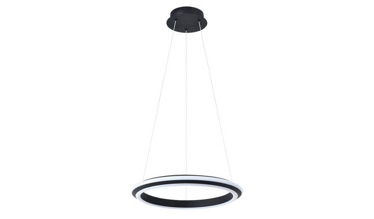 Happy Homewares Black LED Circular Halo in Matte Sand Black Pendant Light - 40cm