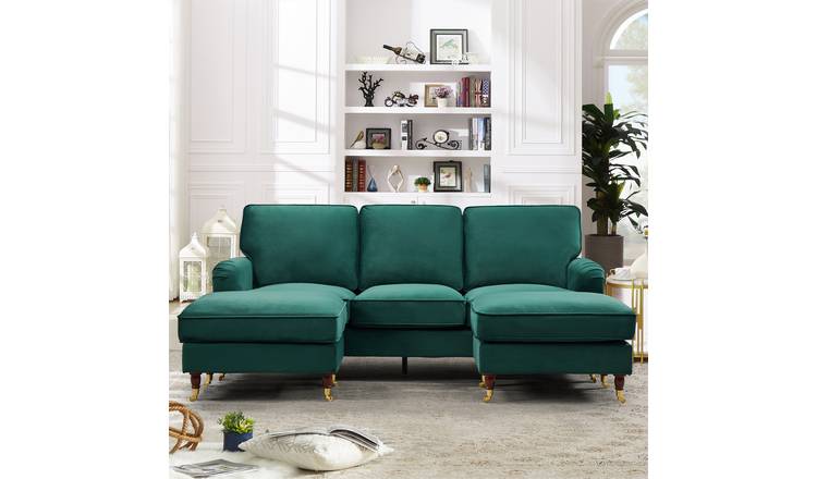 Artemis Home Woodbury U-Shaped Velvet Fabric Corner Sofa - Green