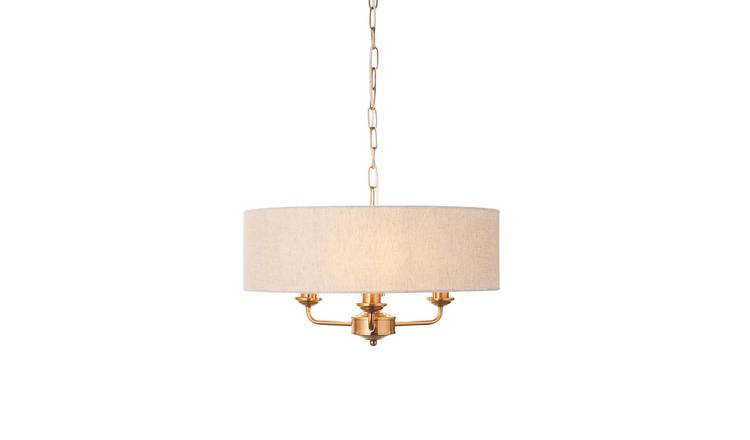 Loops Direct Steel and Fabric Pendant Light - Vintage Brass & Natural Linen