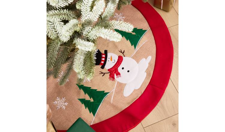 Dibor Fabric Snowman Tree Skirt - Red