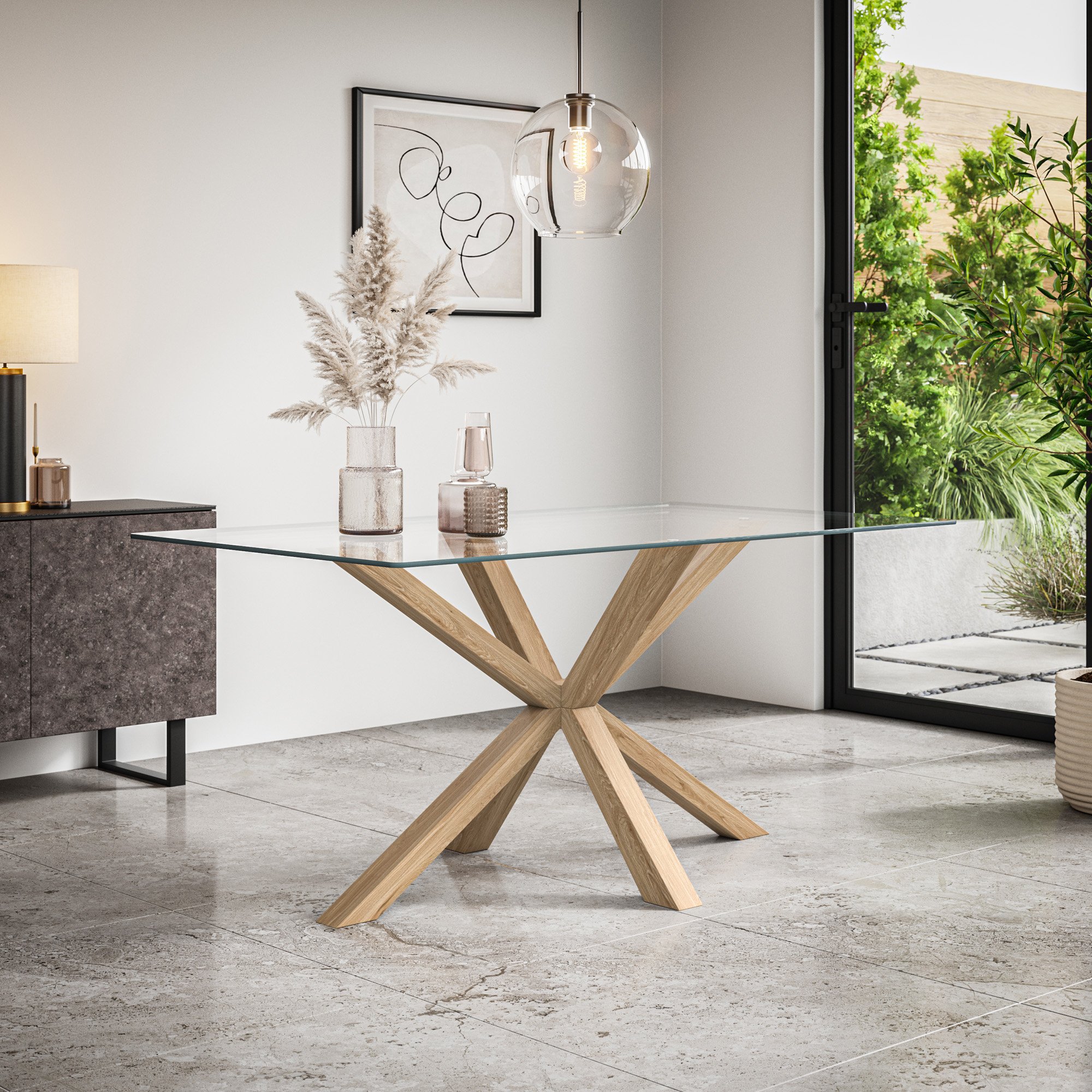 Furniture Online Etta Nova Glass Top Dining Table & 4 Beige Chairs - Image 2