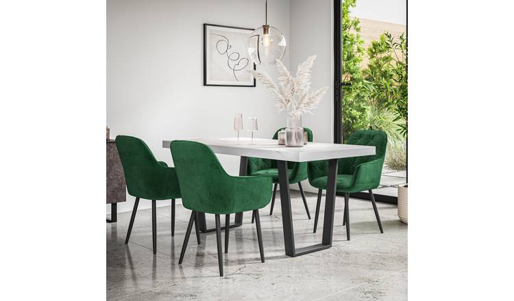 Furniture Online Aria Anika Marble Effect Dining Table & 6 Green Chairs