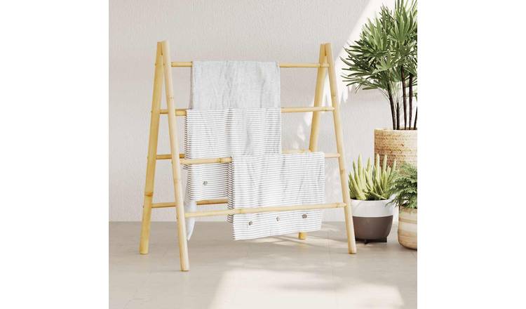 Walplus Bamboo Double Towel Ladder with 4 Rungs - 90 x 50 x 100 cm