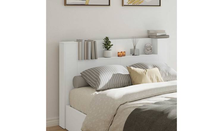 Walplus Engineered Wood LED Storage Headboard - White - 160 x 16.5 x 103.5 cm