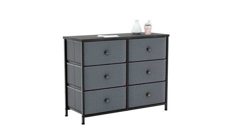 Vida Designs Chorley 6 Drawer Fabric Drawer Chest - Grey & Black