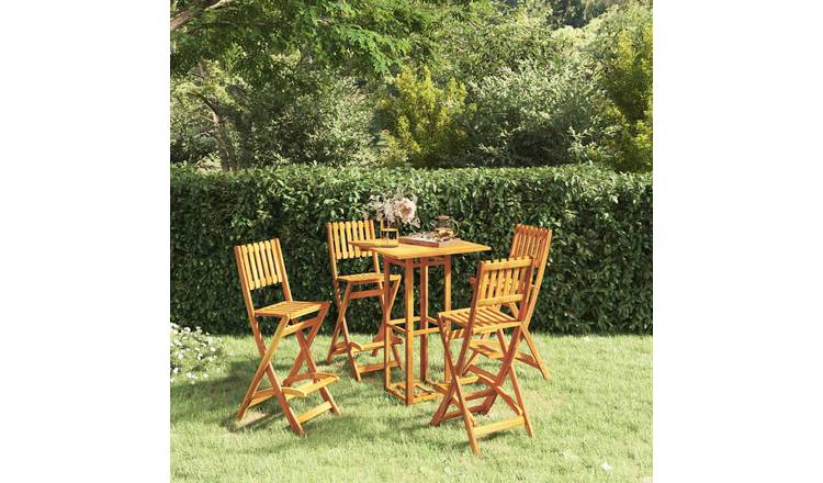 Walplus 5 Piece Solid Acacia Wood Folding Bar Set - Brown - 75 x 75 x 110 cm