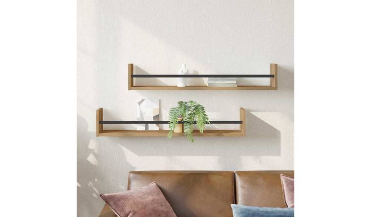 Walplus Pack of 2 Wall Shelf - Oak - 80 x 16 x 14 cm